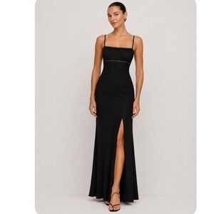 VTG Y2K Tadashi COLUMN Maxi Dress WOMEN SMALL Rhinestone Formal‎ CUTOUT USA Gown